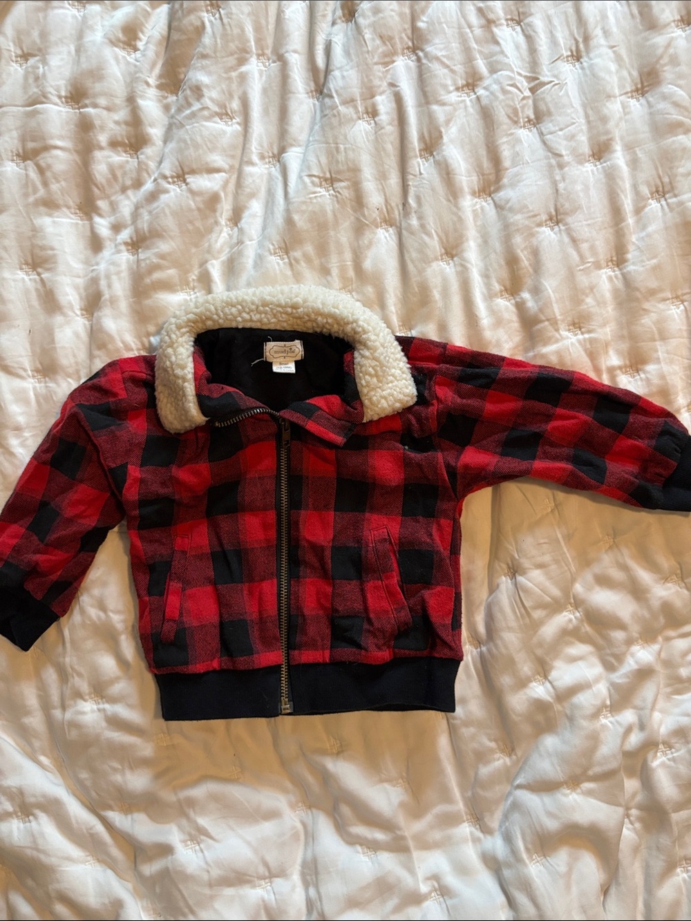 Mud Pie Red and Black Buffalo Plaid Sherpa Collar Zip Hoodie